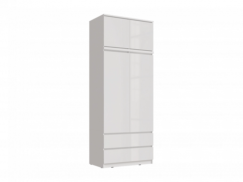 Челси Шкаф 2-х створчатый комбинированный + антресоль к шкафу 900 (Белый глянец, Белый) - фото №1