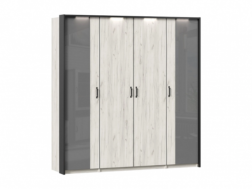 Техно Шкаф четырехстворчатый с комбинированными дверями с паспарту (Дуб Крафт белый) - фото №1