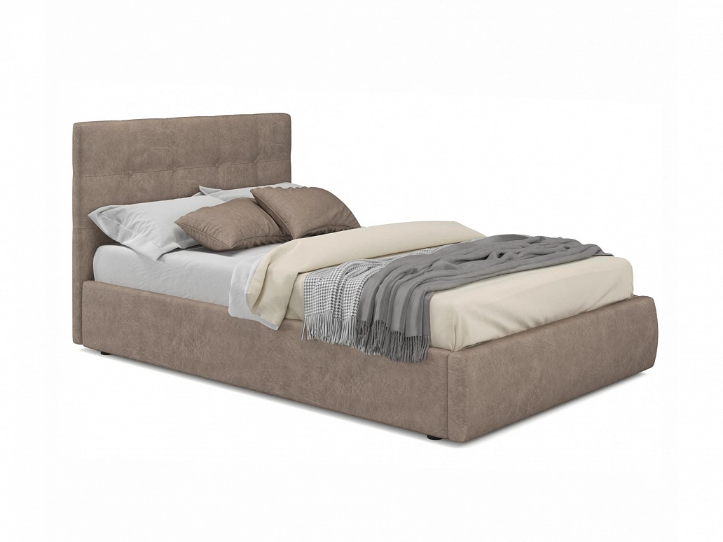 Мягкая кровать Selesta 1200 кожа латте с подъемным механизмом - фото №1
