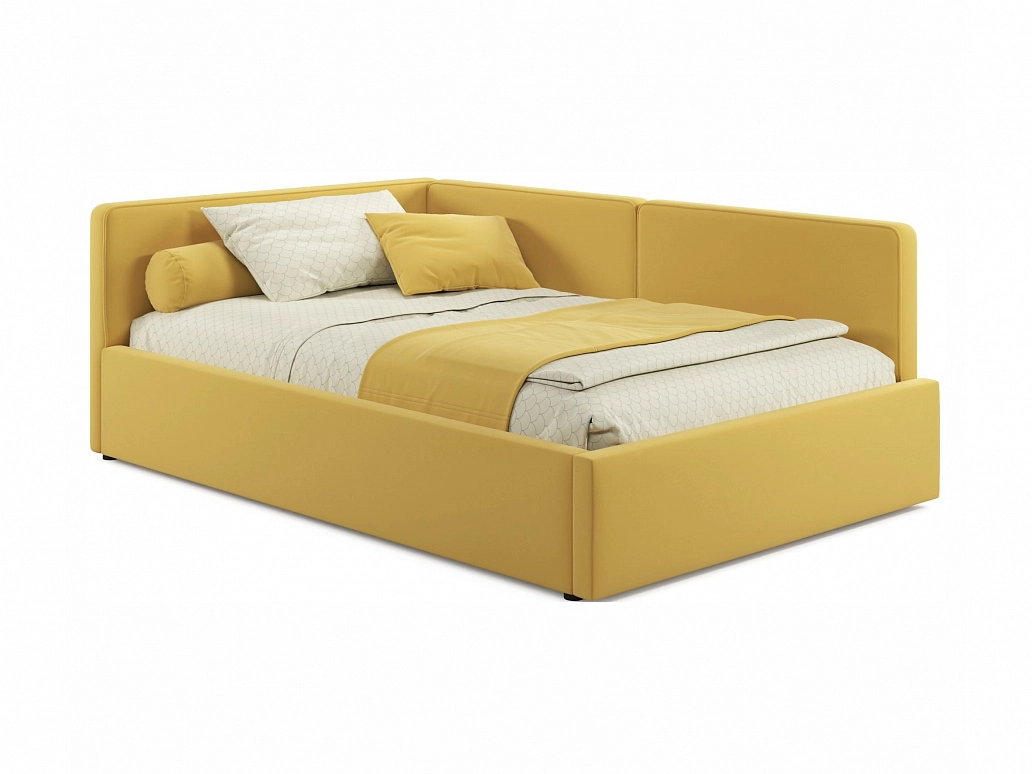 Мягкая кровать-тахта Kapri 1200 желтая c подъемным механизмом - фото №1