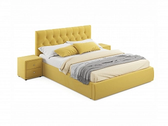 Мягкая кровать с тумбами Verona 1600 желтая с подъемным механизмом - фото №1