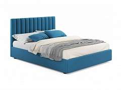 Мягкая кровать Olivia 1600 синяя с подъемным механизмом - фото №1, mebel_stock_4353