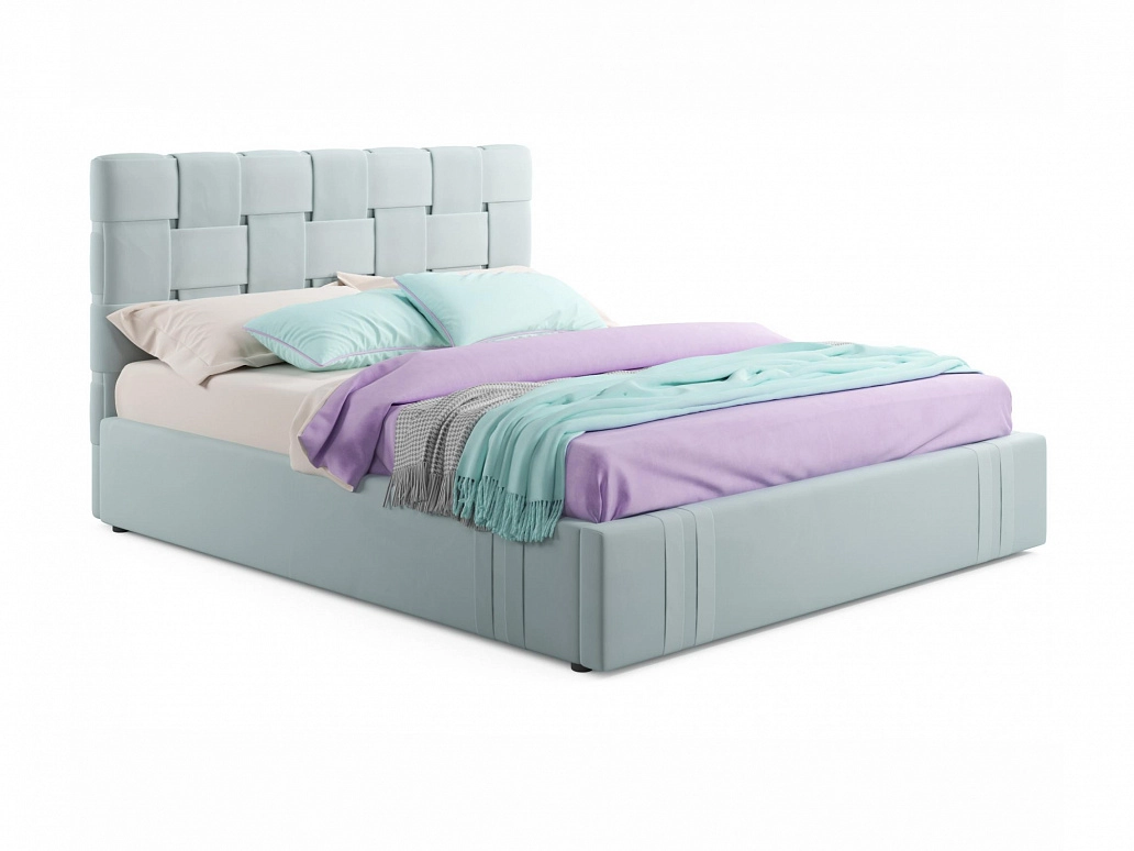 Мягкая кровать Tiffany 1600 мята пастель с ортопедическим основанием с матрасом ГОСТ - фото №1