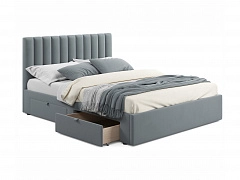 Мягкая кровать Olivia 1600 серая с ящиками - фото №1, mebel_stock_20219