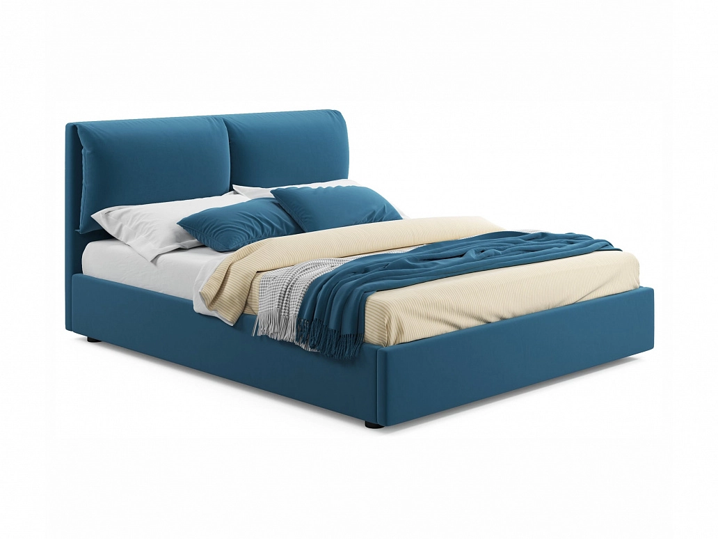 Мягкая кровать Vita 1600 синяя с ортопедическим основанием - фото №1