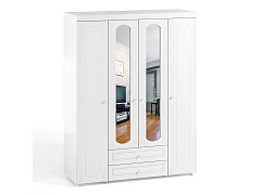 Шкаф 4-х дверный с ящиками и 2-я зеркалами Афина АФ-63 белое дерево - фото №1, 48737